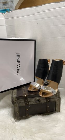 Nine West Bueta wedge sandal black/metallic sz 8