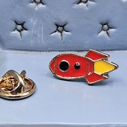 Red rocket Enamel yellow  gold Spaceship Pin for Lapel Backpack Hat w PinBack approximate. 75"