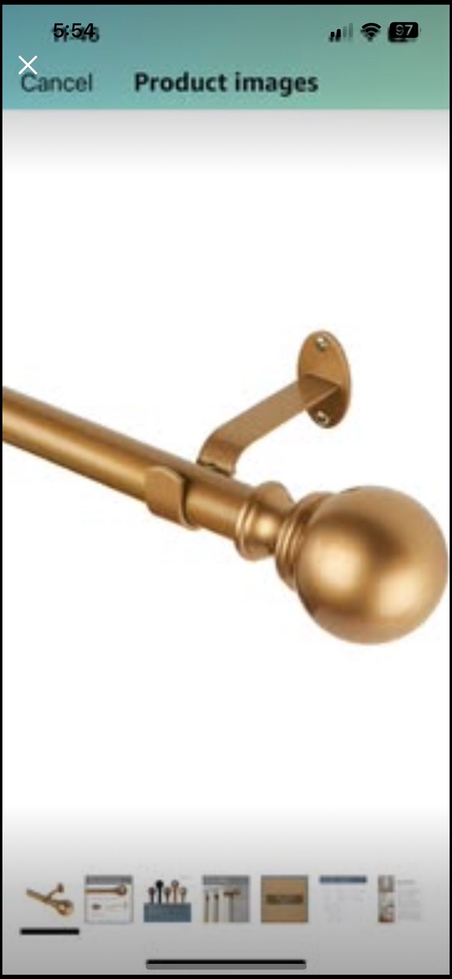 Single Curtain Rod 28-48 Gold