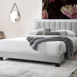 Brand New Light Grey Modern Style Queen Platform Bed Frame w LED Lights 