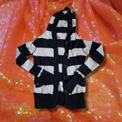 Vintage y2k Arizona black grey striped knit long sleeve button up hooded sweater