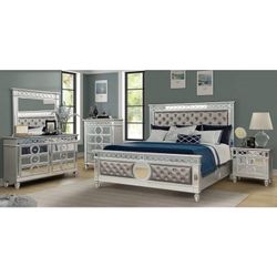 New 5 PCs Silver Mirror Queen Bedroom Set 