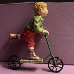 Vintage Ornament Metal Boy On Scooter Never Used