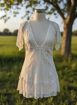 Dreamy Boho-Chic Ivory Crochet Lace Mini Dress XL - Excellent Condition