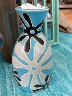 Blue Ceramic Vase with Floral Pattern