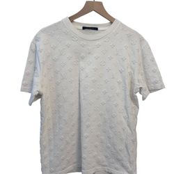 Louis Vuitton White Cotton Logo Jacquard Knit T-Shirt  Large Authentic