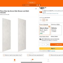 Hi everyone we  have this set of two walls Marble look  new in box  one piece   Have small corner cut.  But still good this tall vinyl walls tick    W