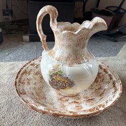 Vintage Ceramic Pitcher & Basin Set – Cottagecore Decor