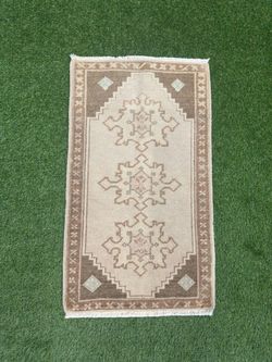 Vintage Brown Turkish Rug, Handmade Anatolian Wool Carpet, Neutral Oriental Rug, Antique Oushak Style Area Rug, Boho Home Decor 1.7x2.11