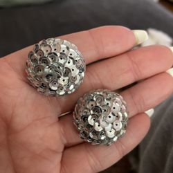 Silver Sequins Clip On Earrings 