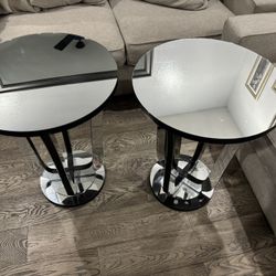 Set Of Side glass Mirror Tables In Black Wood Frame 