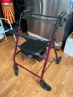 Medline Steel Rollator Walker with Seat, Burgundy, 350 lb. Weight Capacity, 6" Wheels, Foldable, Adjustable Handles, Rolling Walker for Seniors,
