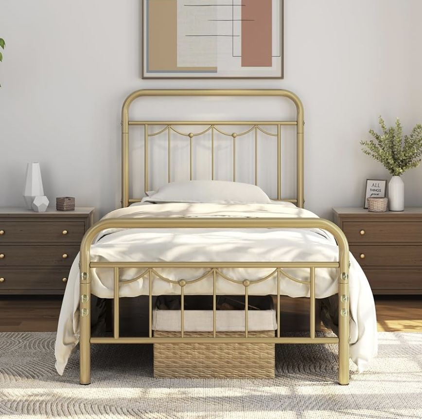 Twin Size Metal Gold Bed Frame (USED)