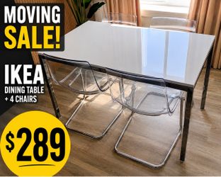 IKEA Modern Dining Table + 4 Clear Chairs – Moving Sale