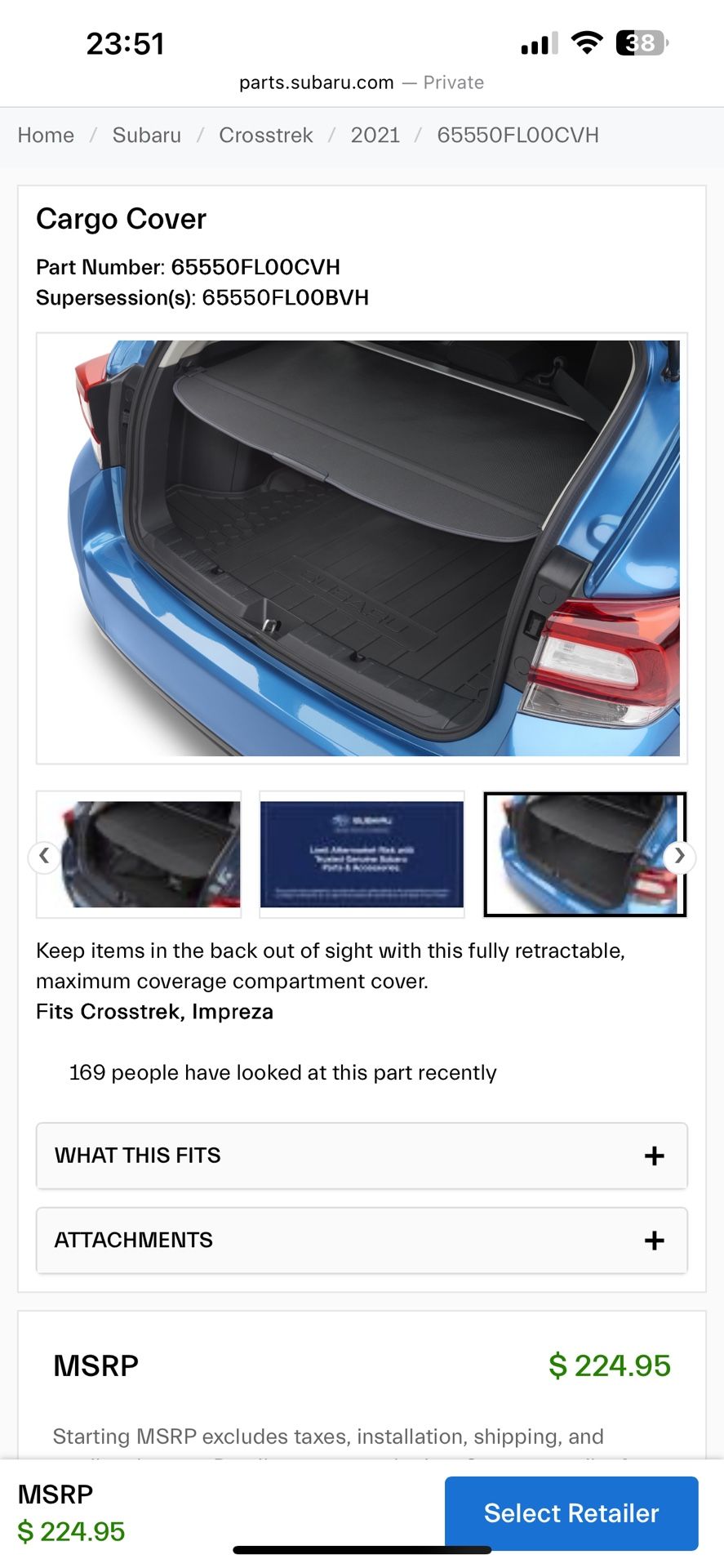 Subaru cargo cover