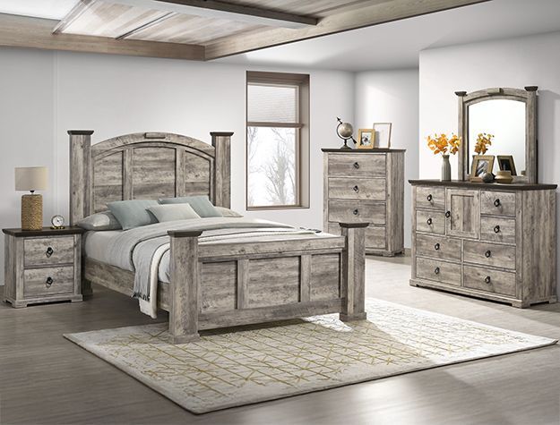 SALE!! NEW GREY RUSTIC WOOD POSTER Bedroom Set KING QUEEN $10 DOWN