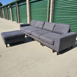 Free Delivery! Modern Bluish Gray Sectional Sofa w Ottoman 