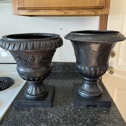 Two Non Matching Outdoor Flower Urns
