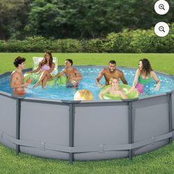 Funsicle 14 ft Oasis Round Above Ground Metal Frame Swimming Pool, Includes SkimmerPlus Pump, 