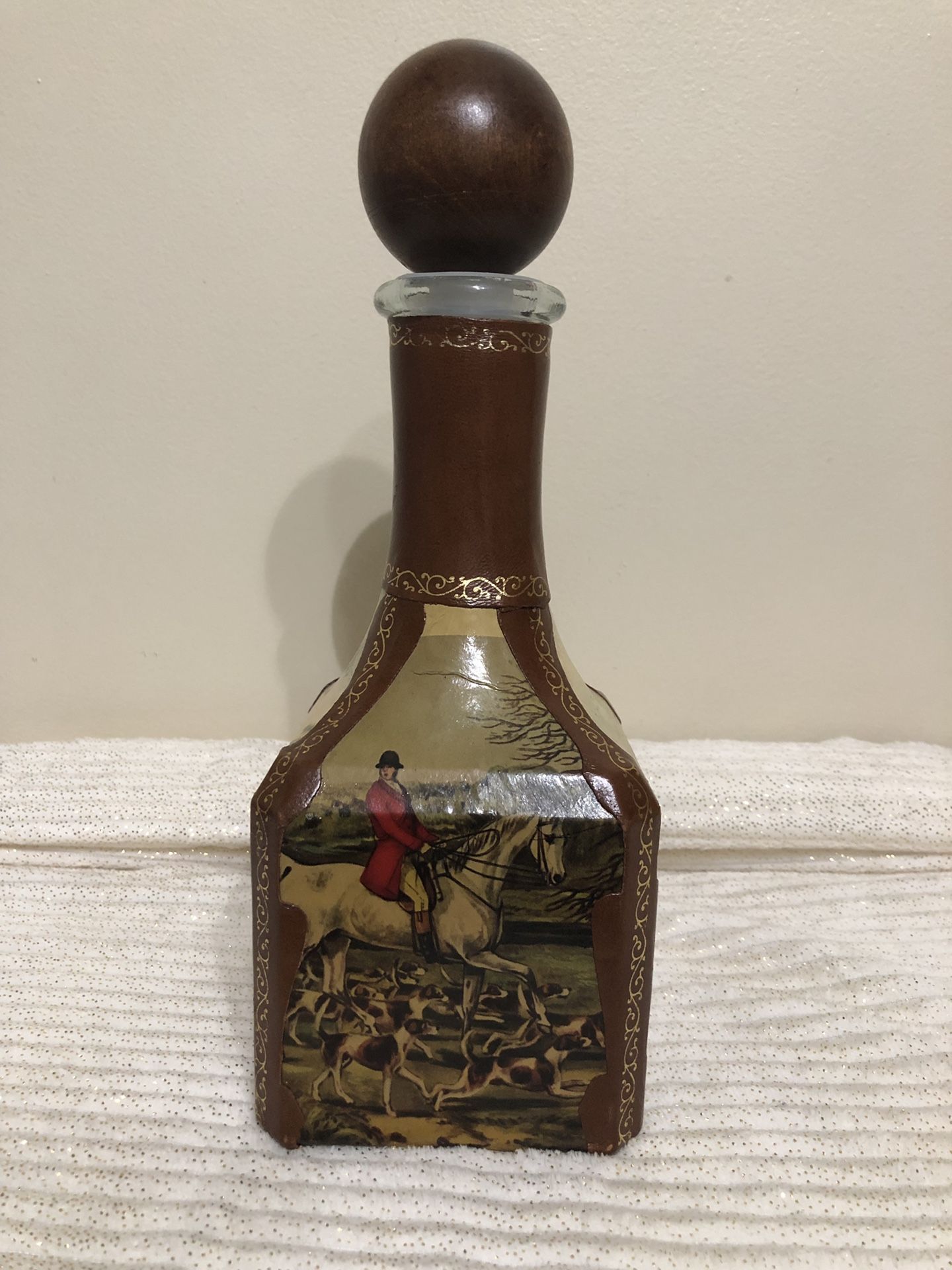 Vintage leather wrapped liquor bottle decanter