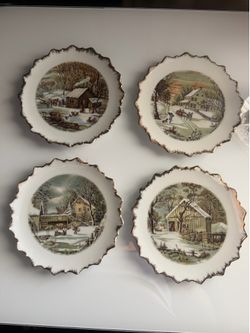 Currier & Ives Porcelain Wall Plates (Set of 4)