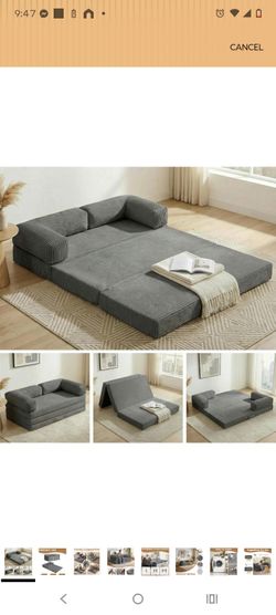 Modular Fold-Out Sofa Bed Gray Corduroy