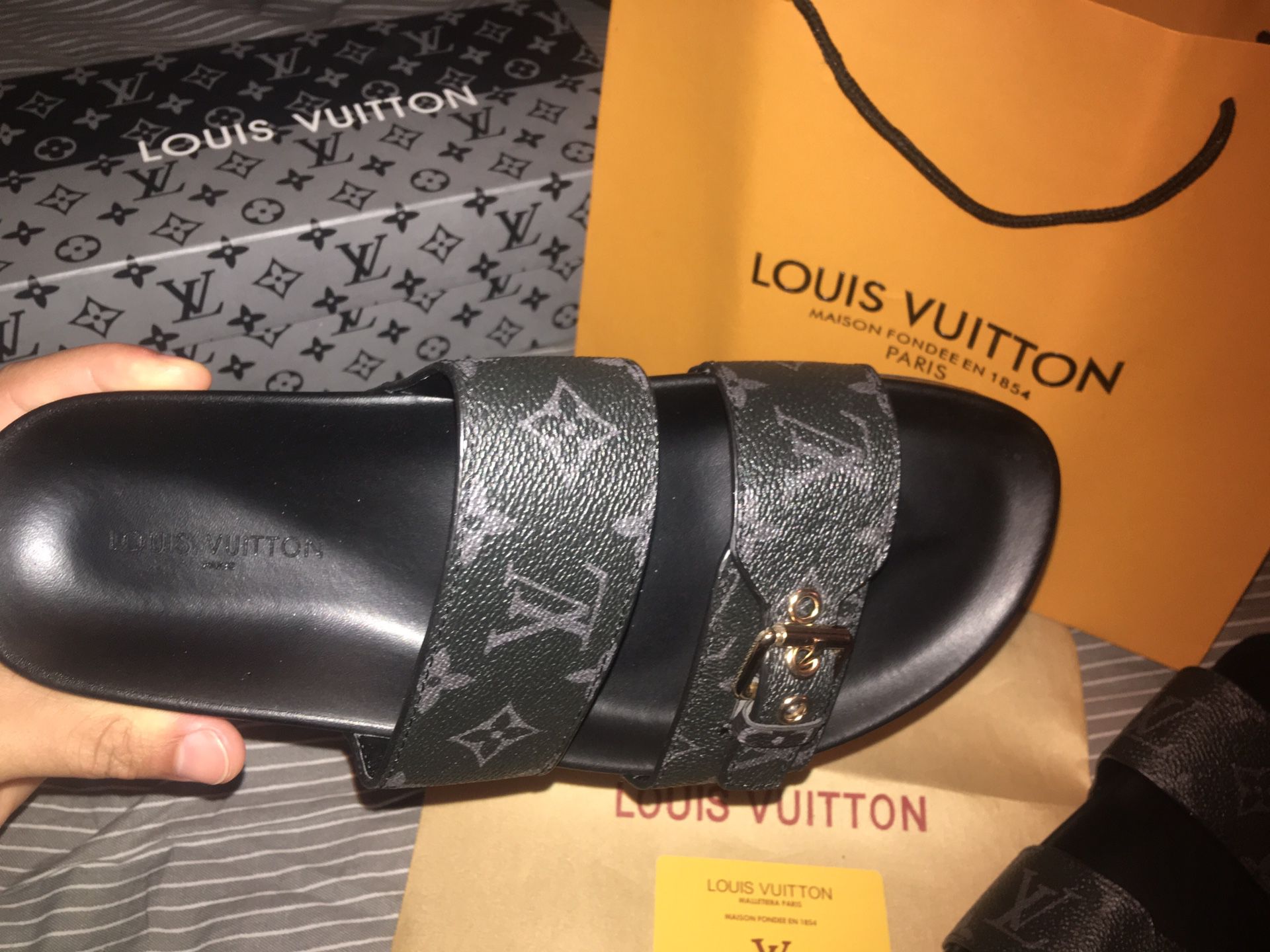 Louis Vuitton Black Leather Mirabeau Mules Size 44.5 Louis Vuitton