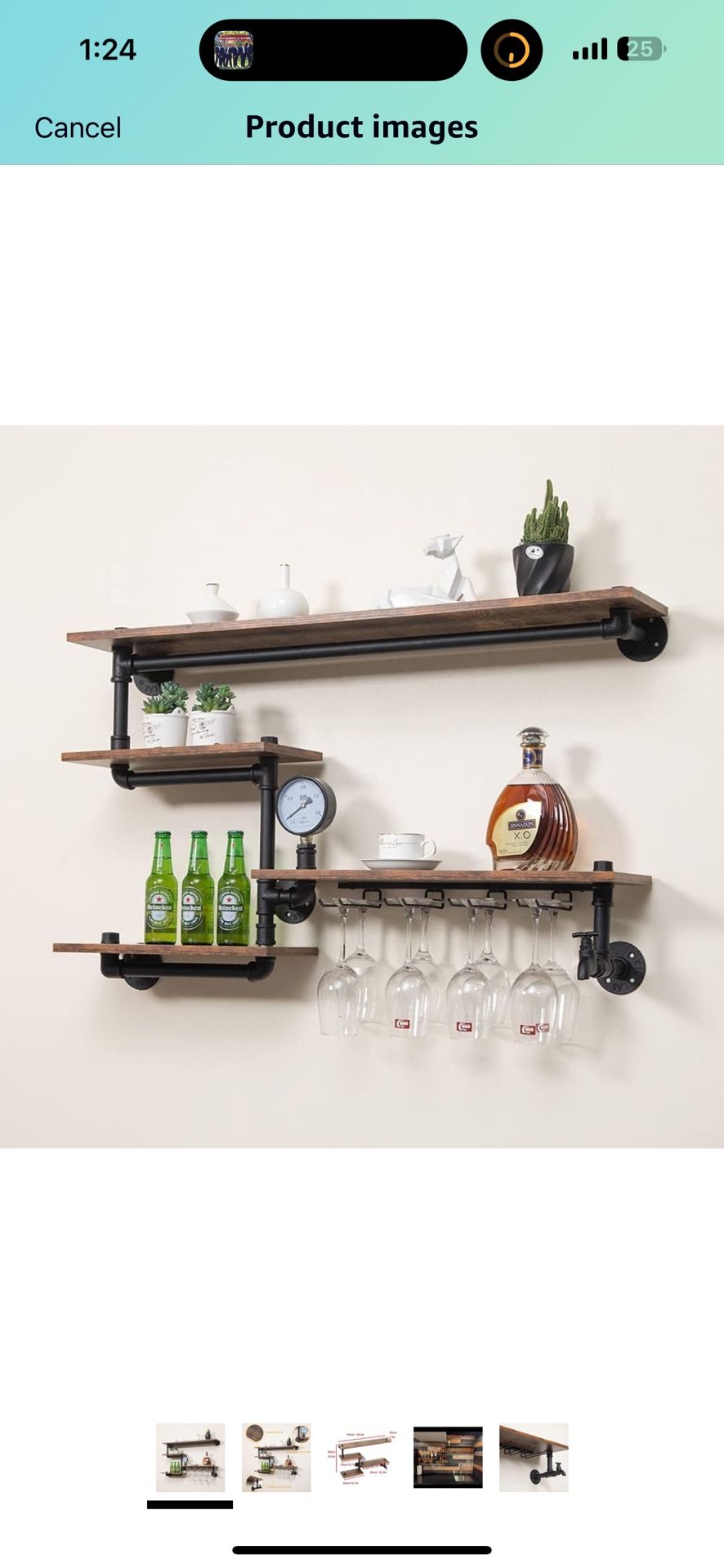 Industrial Pipe Shelves Wine Rack Wall Mounted with 4 Stem Glass Holder,Bar Shelves 39in Metal Hanging Wine Rack, Rustic Floating Pipe Shelf, Living R