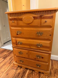 Pine Wood Tall Dresser with Brass Handles