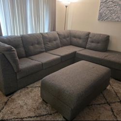 *Free Delivery* Gray Living Spaces Sectional Couch Sofa w/ Storage Ottoman