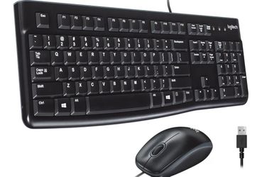 Logitech MK120 Wired Keyboard and Mouse Combo for Windows, Optical Wired Mouse, Full-Size Keyboard, USB Plug-and-Play, Compatible with PC, Laptop - Bl