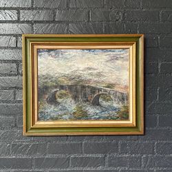 Vintage Landscape Painting of Sligachan Bridge, Scotland – Signed D.S. Duncan, 1971 - Delivery Available 