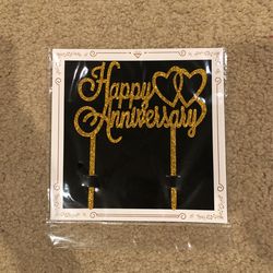 Happy Anniversary Cake Topper - Gold
