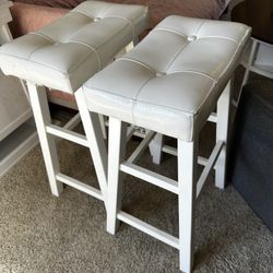 Set Of White Cushioned Barstools
