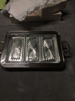 Silver Serving Tray with Glass Insets