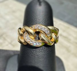 Jewelry 10k solid yellow gold white cz stones 0.20CTW cuban link ring sz 6.00