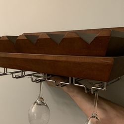 Walnut Wood Wall Mounted Wine Glass rack