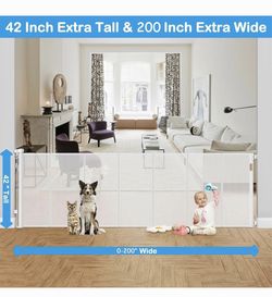 Reinforced 42" Extra Tall Retractable Baby Gates for Doorway, 200" Retractable Dog Gate With Support Rod, 16ft Extra Long Baby Gate for Large Opening,