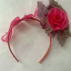 Pink Straw Rose Headband 