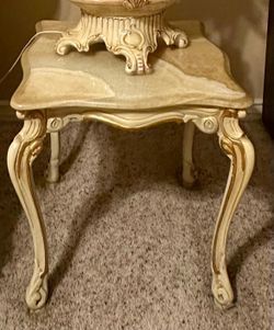 Two Vintage French Rococo-Style Marble-Top End Tables