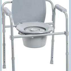 Folding Steel Bedside Commode Chair, Portable Toilet