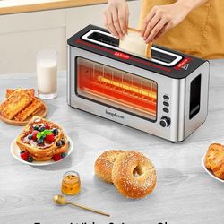 Clear View Glass Stainless Steel Toaster - Wide Slot, 6 Browning, Auto Shut Off