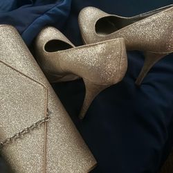 Gold Sparkly Heels & Purse