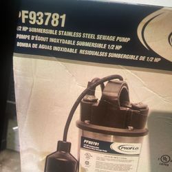Proflo the merge stainless steel sewage pump half horsepower brand new in the box. The box is kind of shabby, but the pump is brand new sales for 440 