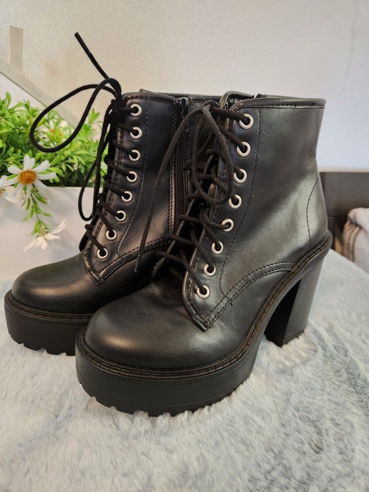 Black HEELS Combat Shoes Womens 7.5