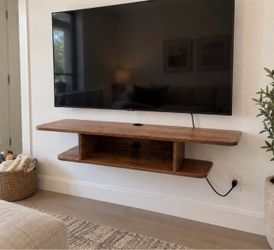 Floating Wood TV Console Wall Shelf