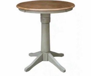 Open Box New International Concepts Hickory/Stone 30 in. Round Top Solid Wood Counter Height Dining