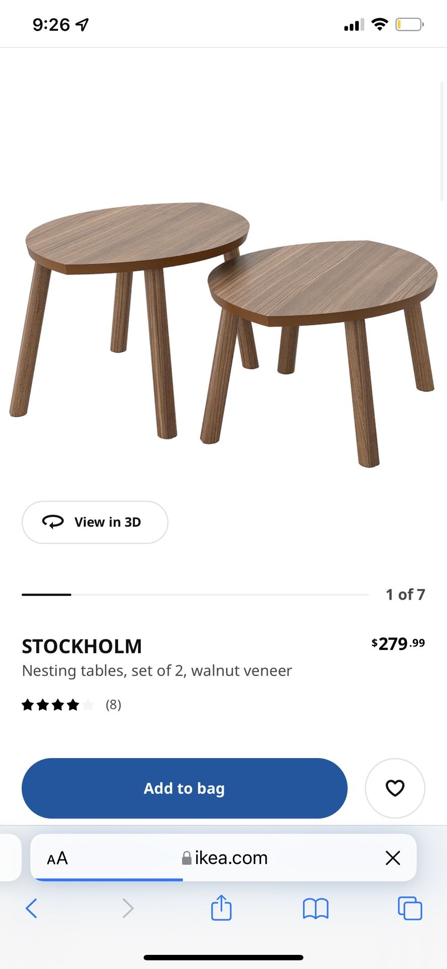 Ikea STOCKHOLM Coffee tables, set of 2,solid Wood for Sale in