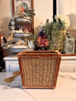 Square Woven Seagrass Basket with Wood Frame