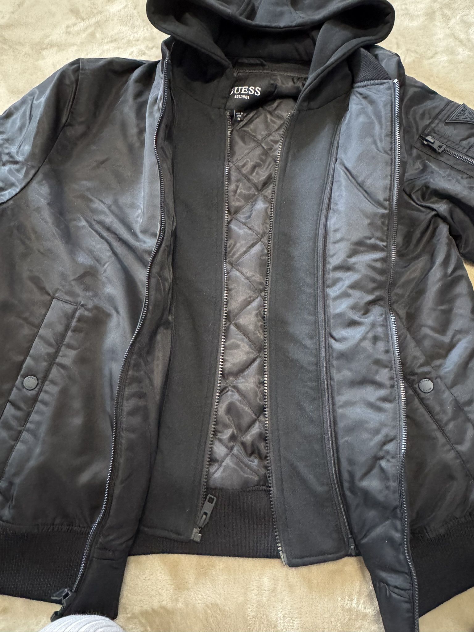 Guess Mens Black Long-Sleeve Warm Winter Bomber Jacket Coat Size XL
